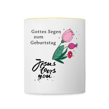 God's blessing on your birthday - Contrasting Mug - white/yellow - Front