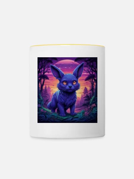 Neon Fuchs im Abendwald - Tasse zweifarbig - Weiß/Gelb