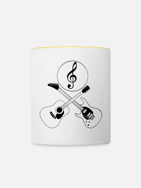 Gitarren und Musik - Tasse zweifarbig - Weiß/Gelb