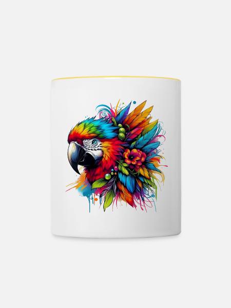 Papagei - Tasse zweifarbig - Weiß/Gelb
