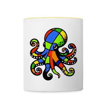 Krake - Tasse zweifarbig - Weiß/Gelb - Vorne