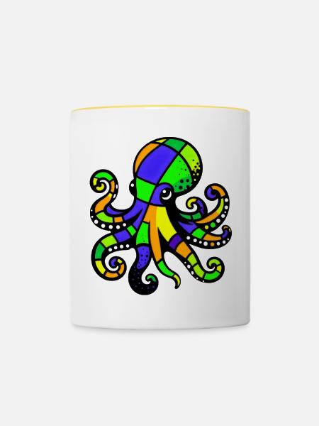 Krake - Tasse zweifarbig - Weiß/Gelb