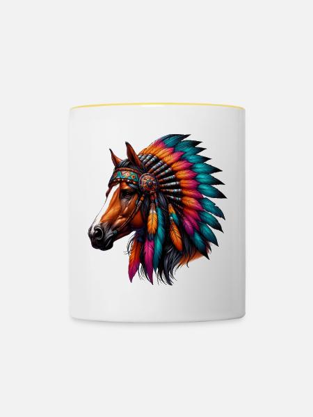 Indianerpferd Amerikanische Rothaut - Tasse zweifarbig - Weiß/Gelb