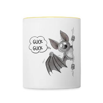 Guck Guck Fledermaus Cartoon Flughund - Tasse zweifarbig - Weiß/Gelb - Vorne
