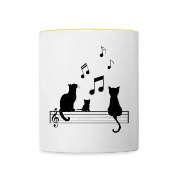 T Shirt Chat musique drôle note partition - Mug contrasté - blanc/jaune - Devant