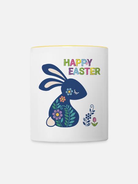 Osterhase Happy Easter - Tasse zweifarbig - Weiß/Gelb