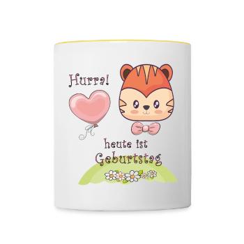Hurra, heute ist Geburtstag Happy Birthday - Tasse zweifarbig - Weiß/Gelb - Vorne