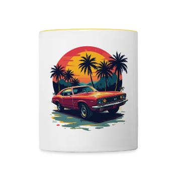 Vintage Muscle Car Sunset Scene - Contrasting Mug - white/yellow - Front