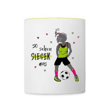 Frauenfussball - Tasse zweifarbig - Weiß/Gelb - Vorne