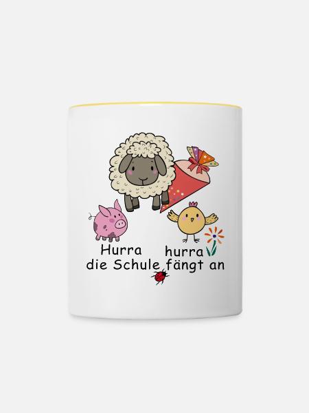Hurra hurra Schule fängt an - Tasse zweifarbig - Weiß/Gelb