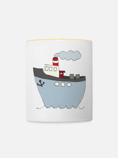Verspieltes Schiffsdesign für Kinderkleidung - Tasse zweifarbig - Weiß/Gelb