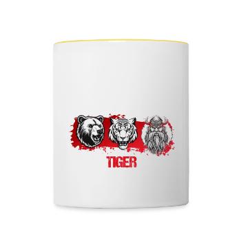 Bartliebhaber Vatertag Vater Bier Bär Tiger Mann - Tasse zweifarbig - Weiß/Gelb - Vorne