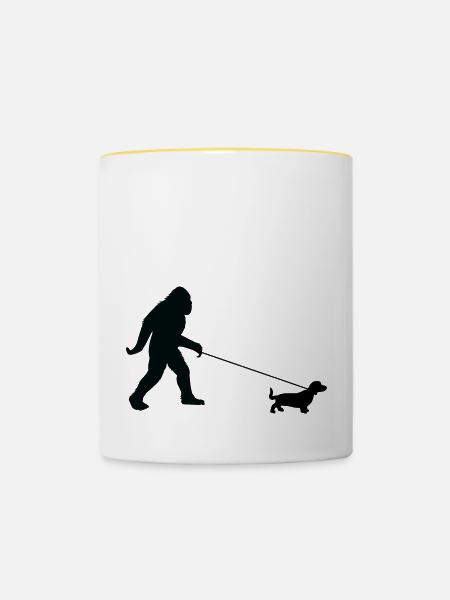 Yeti und Dackel - Tasse zweifarbig - Weiß/Gelb