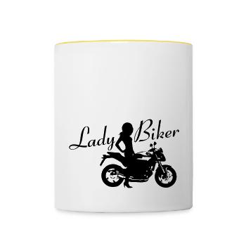 Lady Biker - Nacktes Fahrrad - Tasse zweifarbig - Weiß/Gelb - Vorne