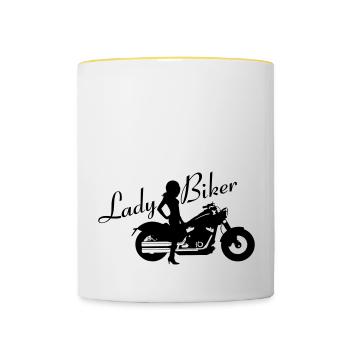 Lady Biker - Custom bike - Contrasting Mug - white/yellow - Front