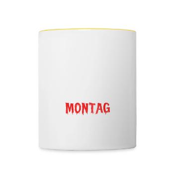 Montag Halloween Kürzeste Gruselgeschichte - Tasse zweifarbig - Weiß/Gelb - Vorne
