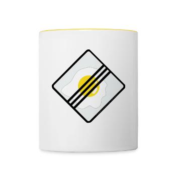 Verkehrszeichendesign: Ei. - Tasse zweifarbig - Weiß/Gelb - Vorne
