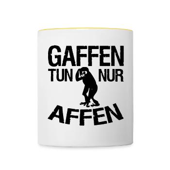 Gaffen tun nur Affen Geschenk Gaffer Auto Spruch - Tasse zweifarbig - Weiß/Gelb - Vorne