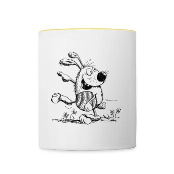 Lustiger Osterhase mit Osterei - Ostern - Tasse zweifarbig - Weiß/Gelb - Vorne