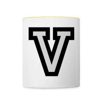 Buchstabe V - Tasse zweifarbig - Weiß/Gelb - Vorne