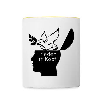 Frieden Peace Liebe Friede Weltfrieden - Tasse zweifarbig - Weiß/Gelb - Vorne
