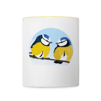 jz.birds Blaumeisen Vogel Illustration - Tasse zweifarbig - Weiß/Gelb - Vorne