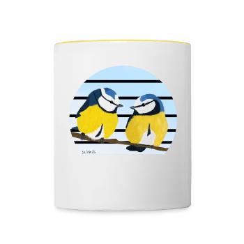 jz.birds blue tit bird design - Contrasting Mug - white/yellow - Front