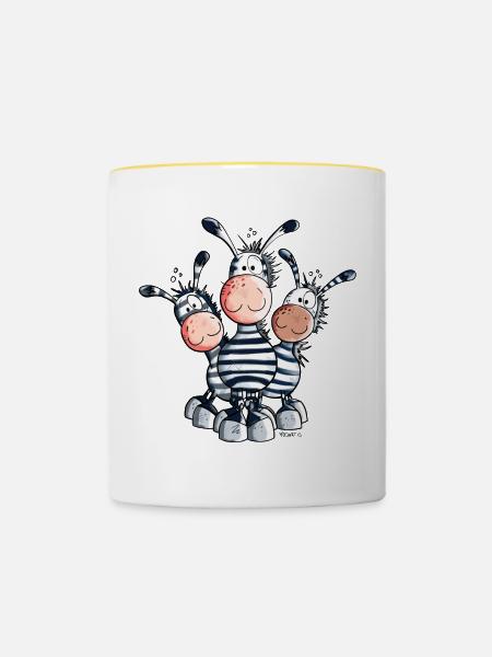 Süßes Zebra Trio - Tasse zweifarbig - Weiß/Gelb