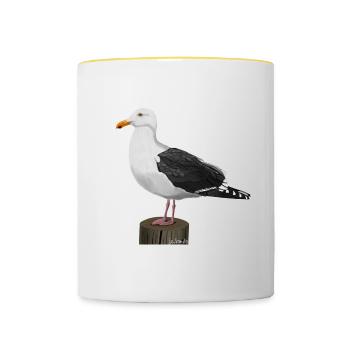 jz.birds seagull bird design - Contrasting Mug - white/yellow - Front