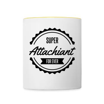 super attachiant anniversaire noël - Mug contrasté - blanc/jaune - Devant