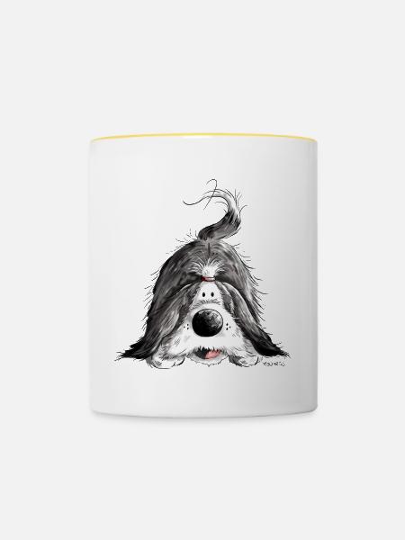 Fröhlicher Bearded Collie - Tasse zweifarbig - Weiß/Gelb