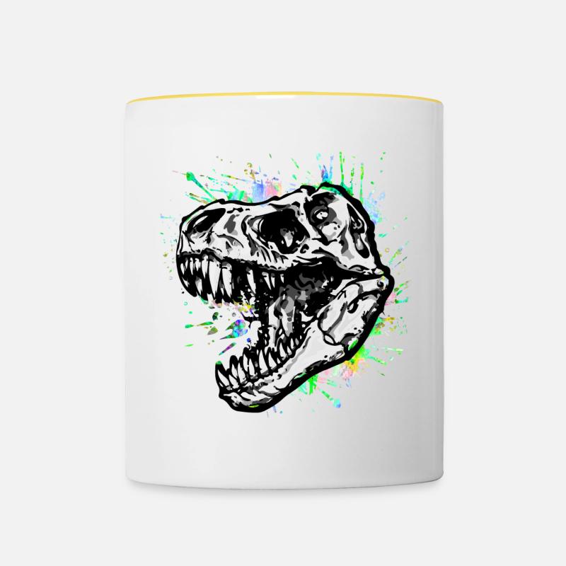 Dinosaure / T-Rex / Trex / idée cadeau - Mug contrasté - blanc/jaune