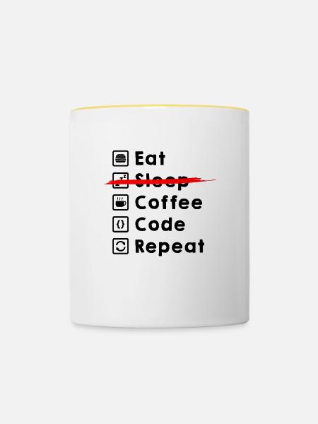 Eat Coffee Code Wiederholen - Tasse zweifarbig - Weiß/Gelb