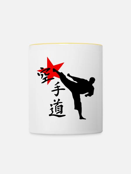 Karate Kick Yokogeri - Tasse zweifarbig - Weiß/Gelb