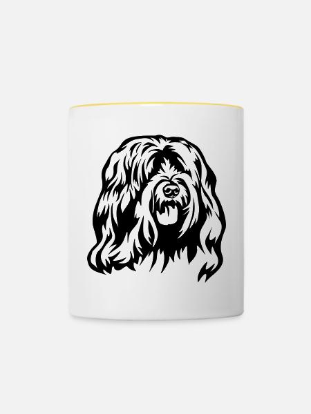 Tibet Terrier Kopf - Tasse zweifarbig - Weiß/Gelb