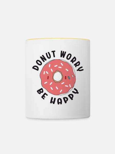 Donut Sorge Sei glücklich - Tasse zweifarbig - Weiß/Gelb