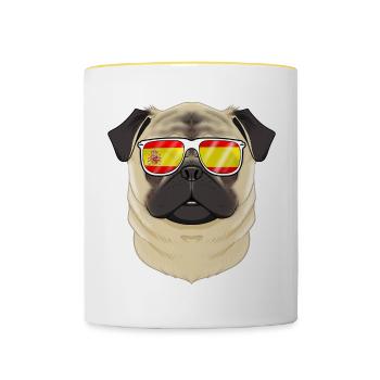 Pug I Spain Sunglasses I Spanish Flag - Tasse zweifarbig - Weiß/Gelb - Vorne