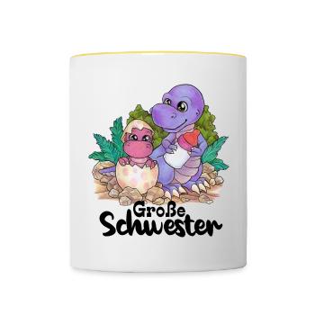 Große Schwester Niedlicher Dino Geschwister Paar - Tasse zweifarbig - Weiß/Gelb - Vorne