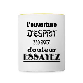 L'ouverture de la pensée est sans douleur - Mug contrasté - blanc/jaune - Devant