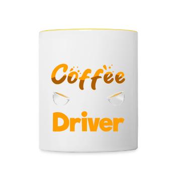 Moitié café Moitié conducteur Drôle de conduite Humour - Mug contrasté - blanc/jaune - Devant