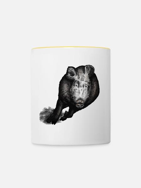 Wildschwein im Galopp - Tasse zweifarbig - Weiß/Gelb
