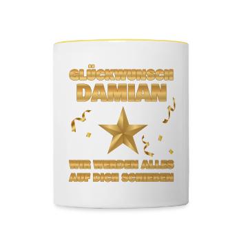 Kollege Damian - Tasse zweifarbig - Weiß/Gelb - Vorne