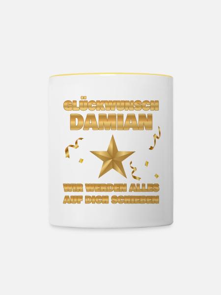 Kollege Damian - Tasse zweifarbig - Weiß/Gelb
