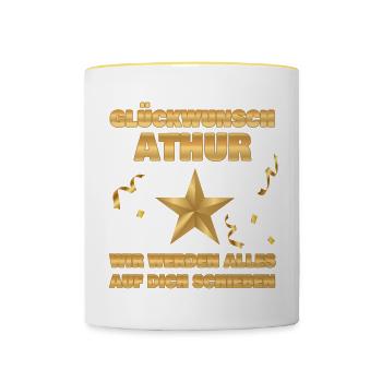 Geschenk für Athur - Tasse zweifarbig - Weiß/Gelb - Vorne