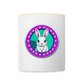Lapin de Pâques rose blanc - Mug contrasté - blanc/jaune - Devant