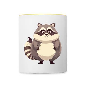 Fat Raccoon Animal Funny Forest Obese - Contrasting Mug - white/yellow - Front