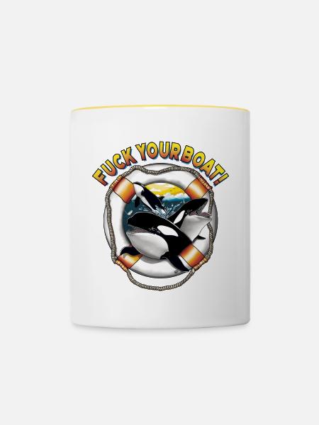 Orca im Rettungsring - Tasse zweifarbig - Weiß/Gelb