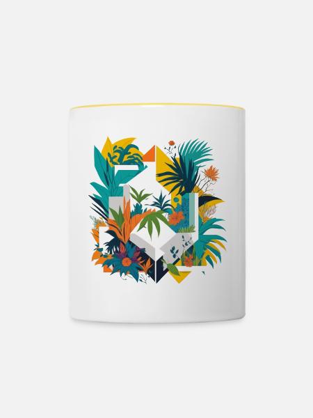 Geometrischer Dschungel - Tasse zweifarbig - Weiß/Gelb