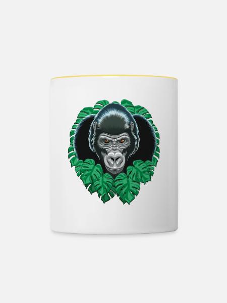 Gorilla-Kopf - Tasse zweifarbig - Weiß/Gelb