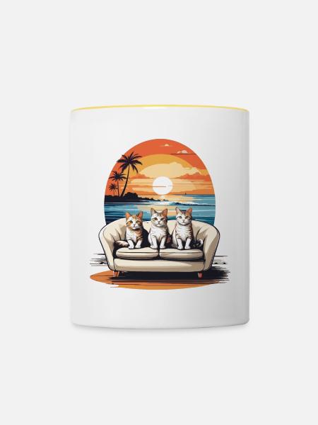 Katzen am Meer - Tasse zweifarbig - Weiß/Gelb